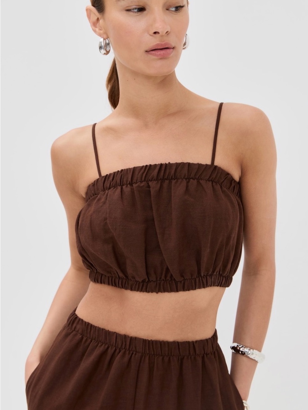 Women's Brown Smocked Crop Cami Top